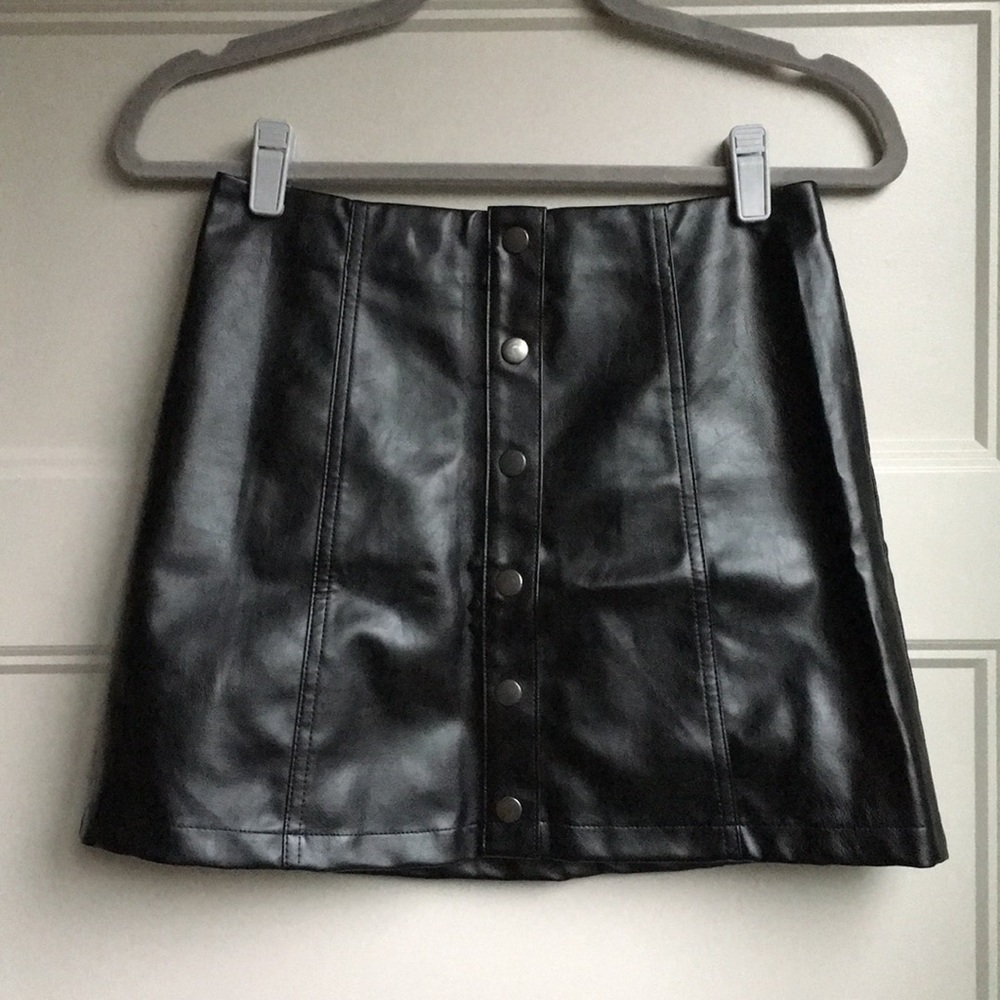 Faux Leather Button-Front Mini Skirt